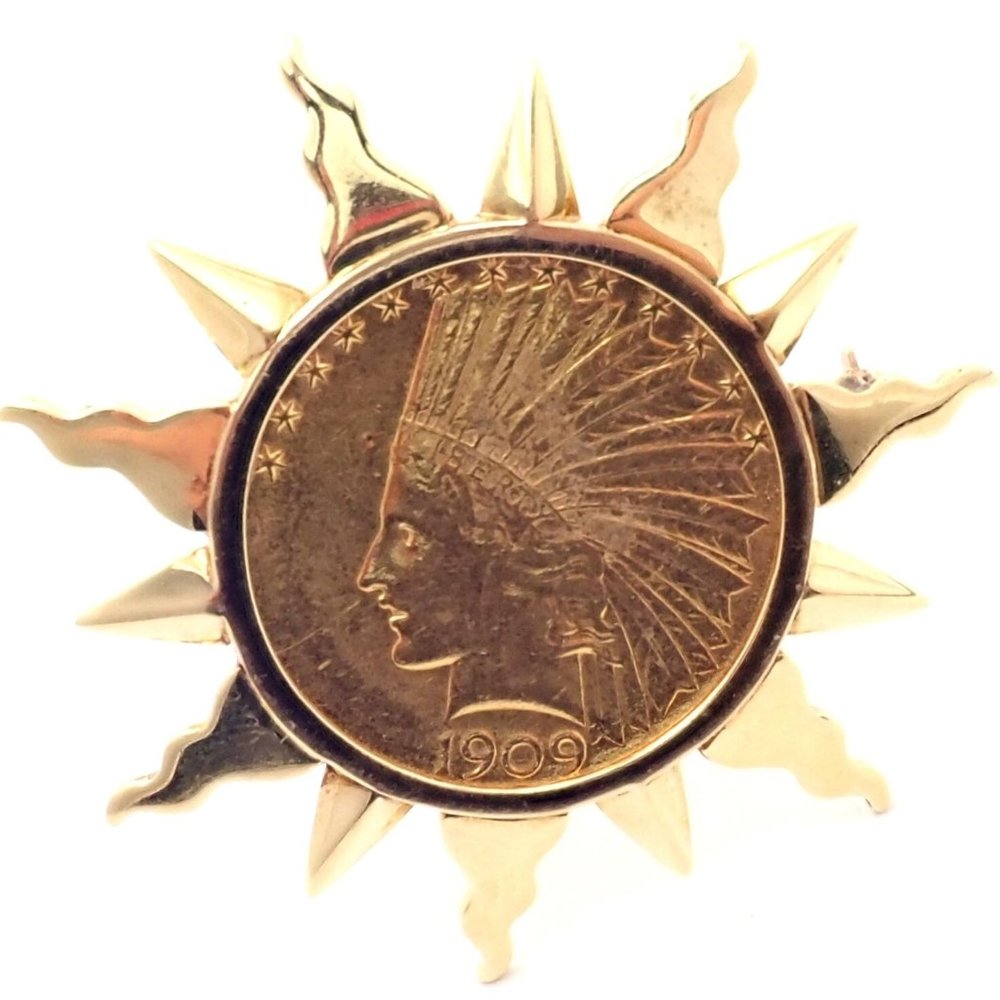 Authentic! Verdura 18k Yellow Gold 22k Yellow Gold $10 US Coin Pin Brooch